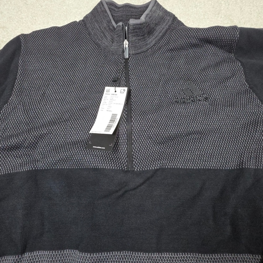 Adidas Pullover Sweater Mens Size M Black Gray Knitted Mock Neck 1/4 Zip NWT